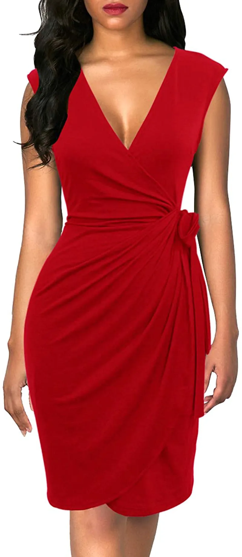 Berydress Women's Vintage V-Neck Sheath Casual Party Work Faux Black Wrap Dress Moc Work Boots