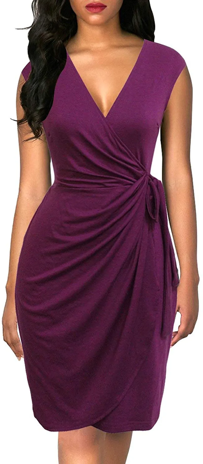 Best Rated Pull On Work Boots Berydress Women's Vintage V-Neck Sheath Casual Party Work Faux Black Wrap Dress