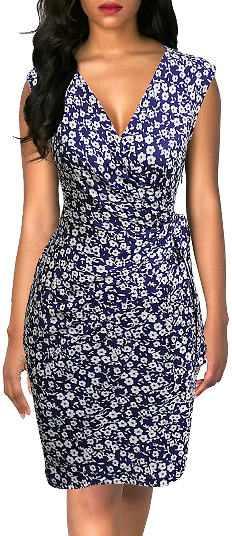 Waterproof Working Boots Berydress Women's Vintage V-Neck Sheath Casual Party Work Faux Black Wrap Dress