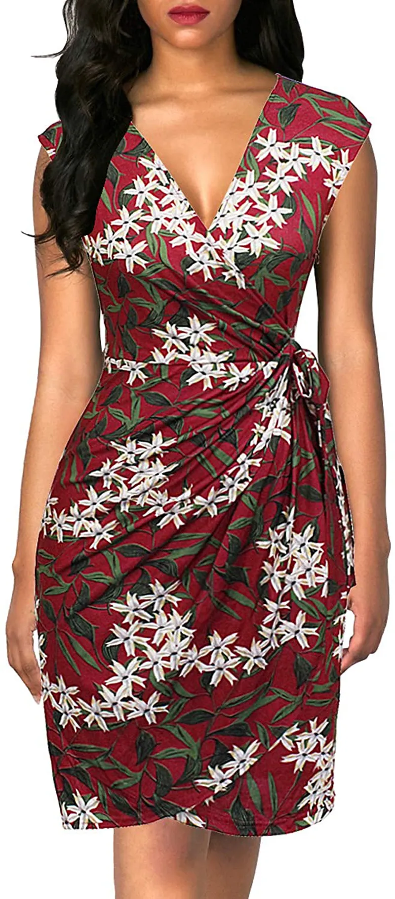 Best Work Boots For Electrician Berydress Women's Vintage V-Neck Sheath Casual Party Work Faux Black Wrap Dress