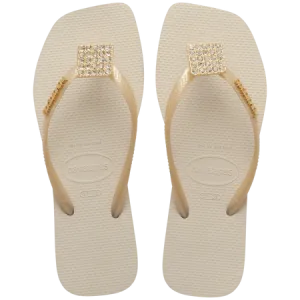 Rowoo Flip Flops Havaianas Women's Slim Square Crystal Elegance Flip Flop - Beige