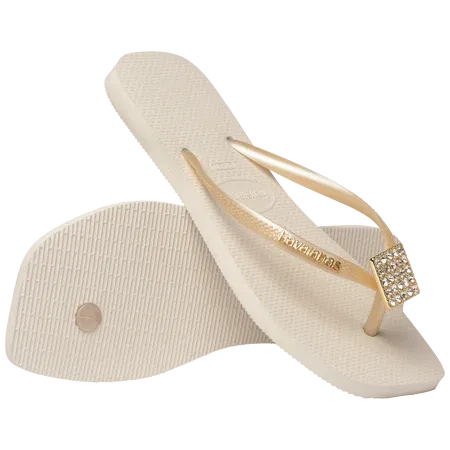 Flip Flops Flask Havaianas Women's Slim Square Crystal Elegance Flip Flop - Beige