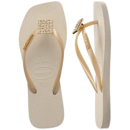 Havaianas Women's Slim Square Crystal Elegance Flip Flop - Beige Flip Flops Discontinued
