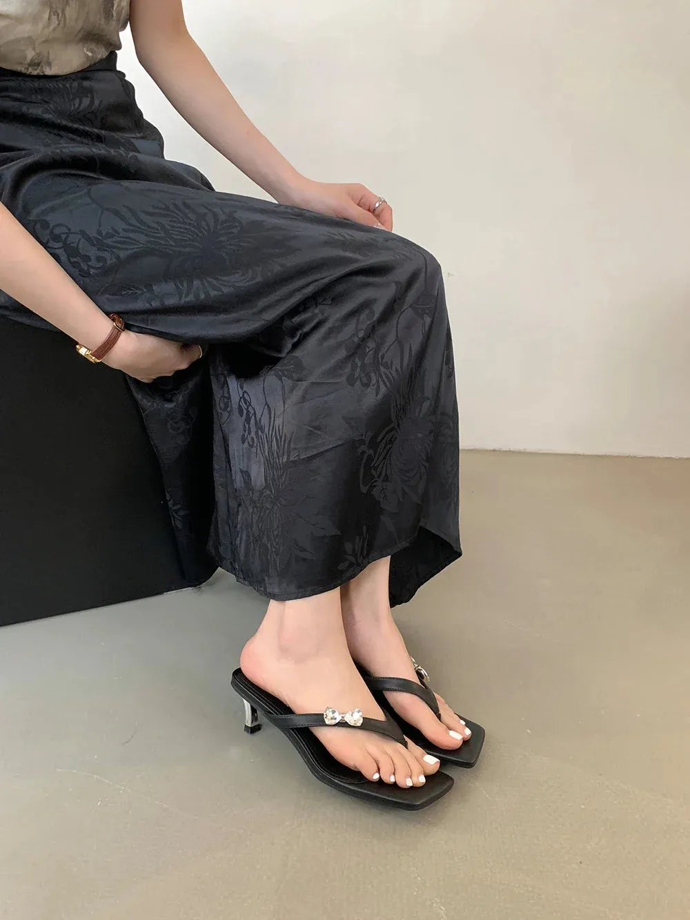 Flip Flops Naked binfenxie  -  Clip Toe Women Slides Slippers Silver Black Flip Flops Thin High Heels Bow Design Summer Dress Shoes Casual Party Pumps Size 39