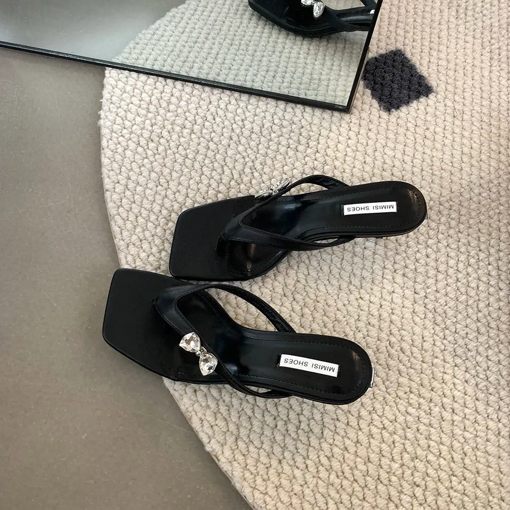 Oxygen Flip Flops binfenxie  -  Clip Toe Women Slides Slippers Silver Black Flip Flops Thin High Heels Bow Design Summer Dress Shoes Casual Party Pumps Size 39