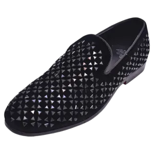 Black Glitter Velvet Men's Fancy Loafer Shoes Slip-On style no-8897 Loafers & Slip-ons