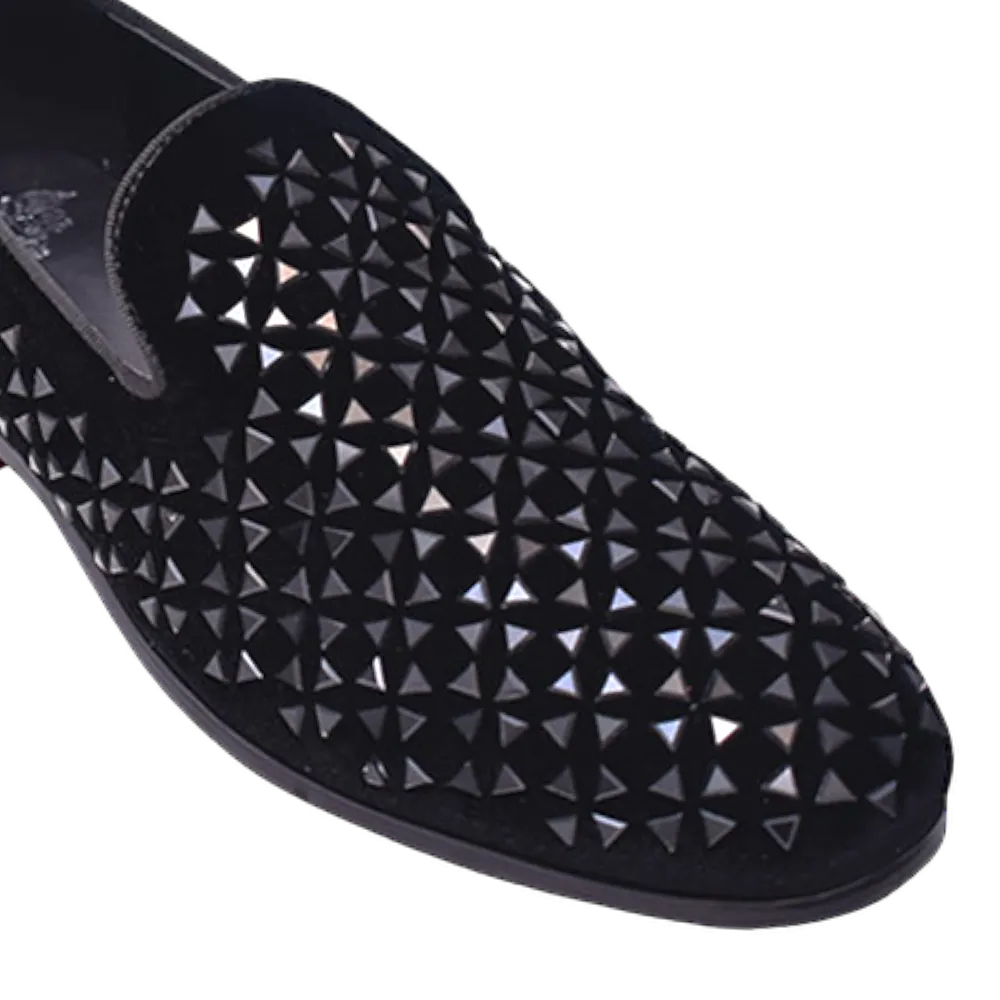 Black Glitter Velvet Men's Fancy Loafer Shoes Slip-On style no-8897 Loafers Gh Bass
