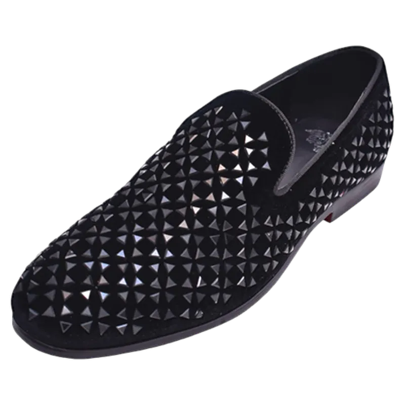 Black Glitter Velvet Men's Fancy Loafer Shoes Slip-On style no-8897 Uptown Loafers Vionic