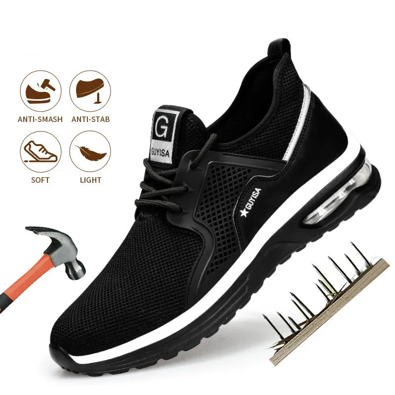 Work Boots Not Steel Toe Black Sneakers Men Work Safety Shoes Lightweight Breathable For Gym Travel Work Casual Tennis Running Shoes