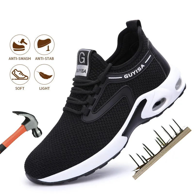 Black Sneakers Men Work Safety Shoes Lightweight Breathable For Gym Travel Work Casual Tennis Running Shoes Best Waterproof Work Boots For Construction