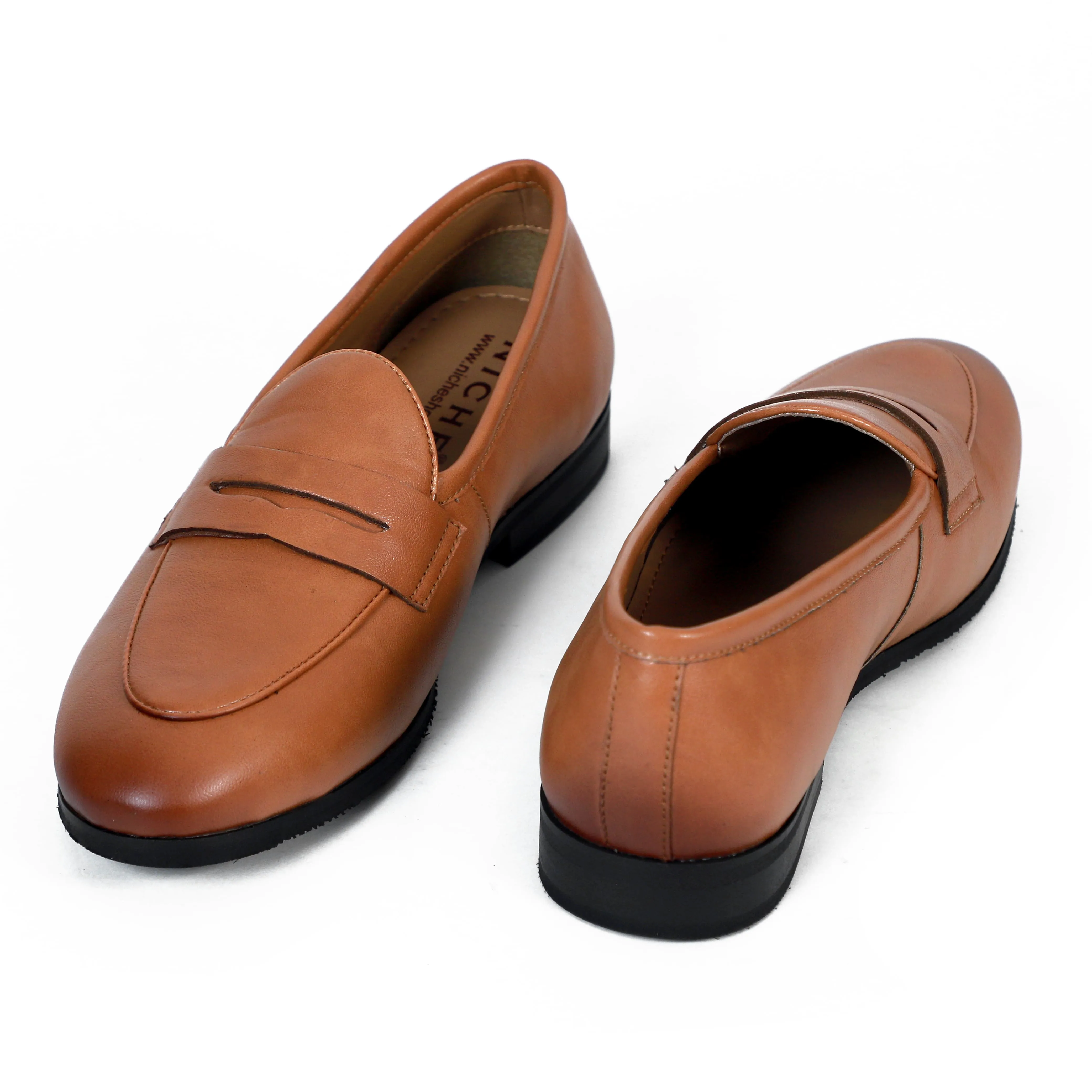 NICHE Elegant Tan Penny Loafers Comfortable Slip-on Shoes With Holes In Them