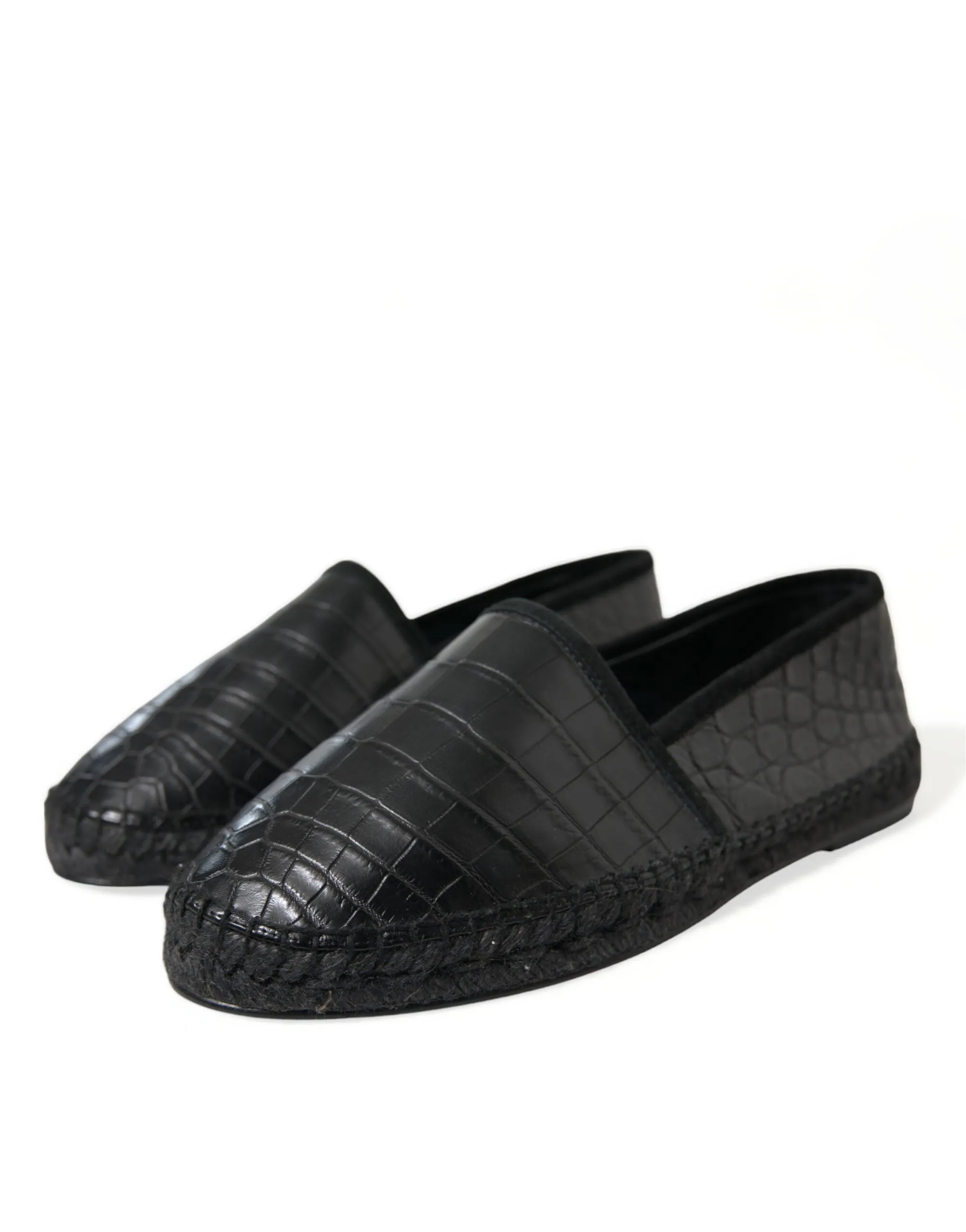 Dolce & Gabbana Exotic Black Leather Espadrilles Loafers With Fur