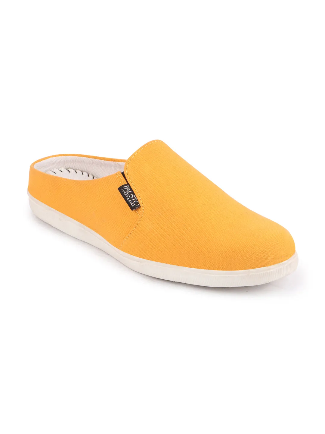 Men Yellow Casual Back Open Canvas Stylish Slip On Shoes Slip On Oxfords