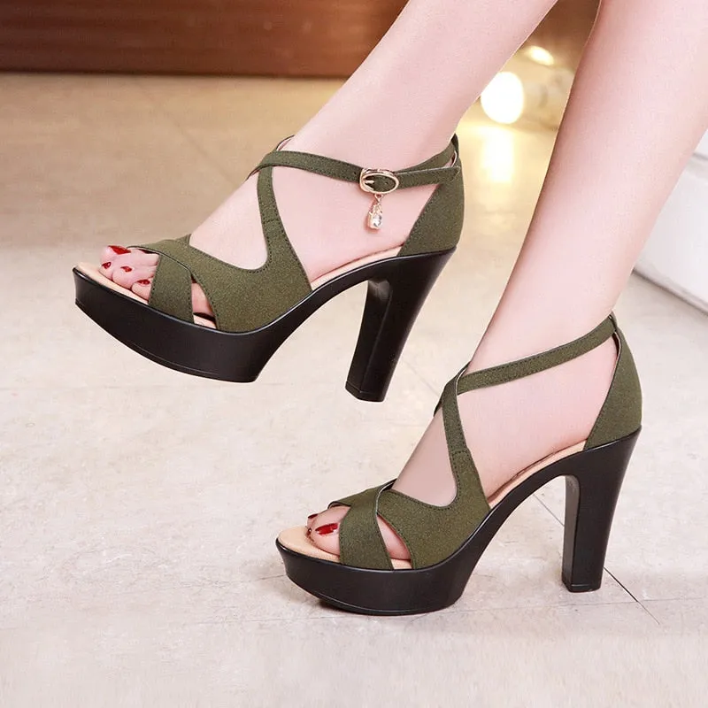 Fisherman Sandals Block High Heels Gladiator Sandals Women Shoes Suede 2023 Summer Sexy Platform Shoes for Office Dance Model