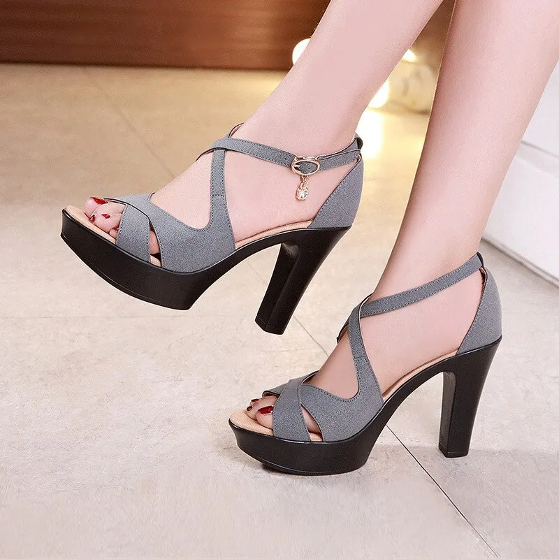 Sandals Resort Montego Bay Jamaica Block High Heels Gladiator Sandals Women Shoes Suede 2023 Summer Sexy Platform Shoes for Office Dance Model