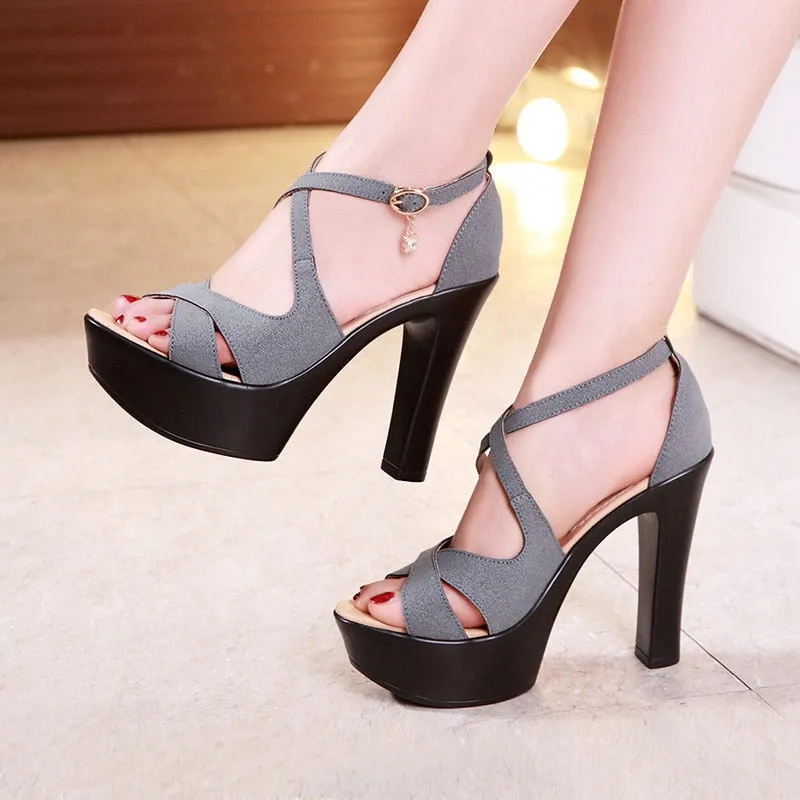 Width Heeled Sandals Block High Heels Gladiator Sandals Women Shoes Suede 2023 Summer Sexy Platform Shoes for Office Dance Model