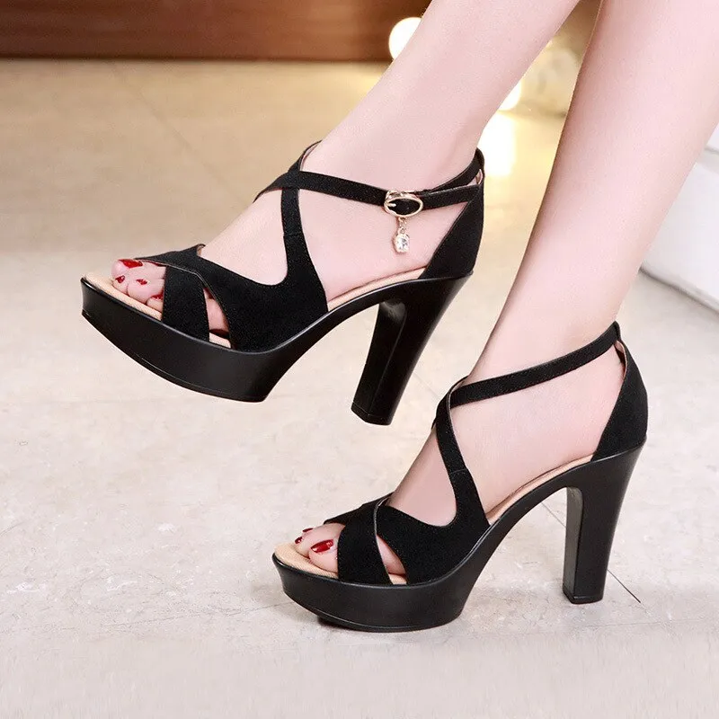 Sandals All Inclusive Resorts St Lucia Block High Heels Gladiator Sandals Women Shoes Suede 2023 Summer Sexy Platform Shoes for Office Dance Model