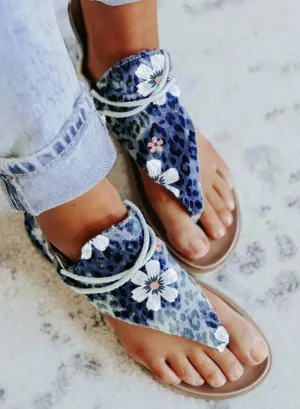 Sandals Resorts Mexico Blue Floral Leopard Sandal