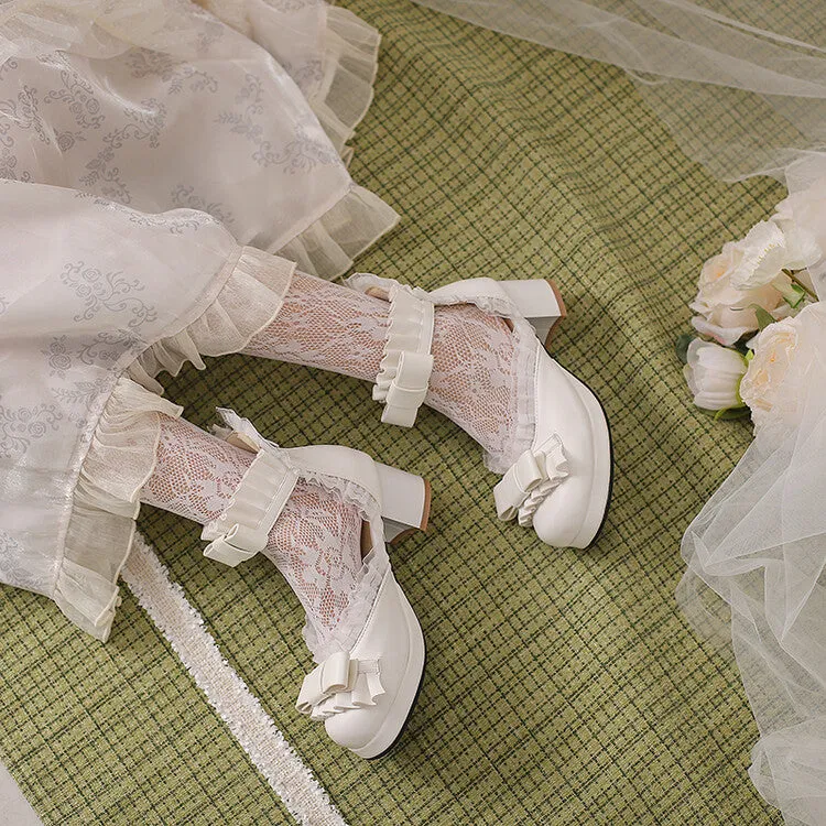 Women's Lace Bow Tie Ankle Strap Block Heel Sandals Vans Slide Sandals