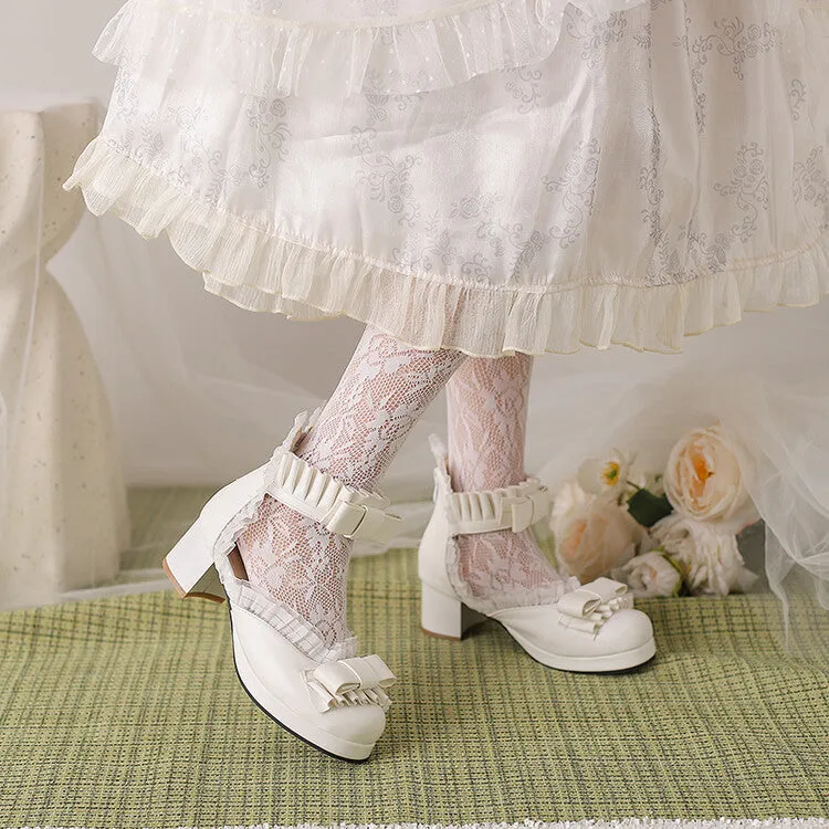 Women's Lace Bow Tie Ankle Strap Block Heel Sandals Sandals In Summer