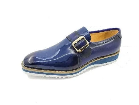 Slip Resistant Penny Loafers Carrucci Blue Patent Leather Luxury Loafer monkstrap Goldtone Buckle