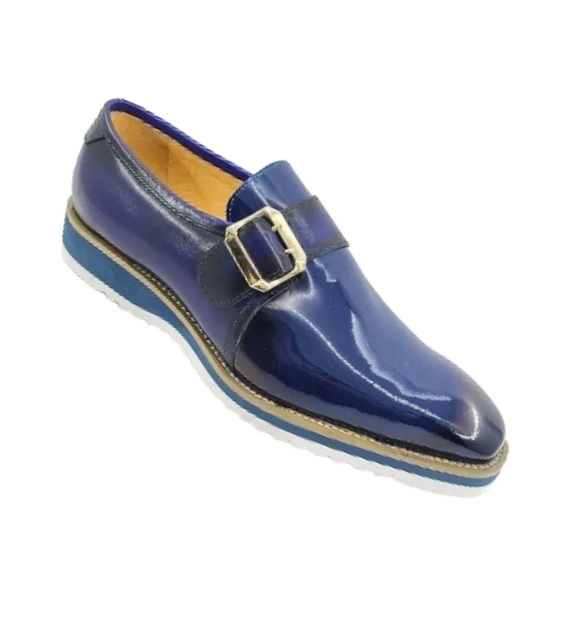Loafers Suede Carrucci Blue Patent Leather Luxury Loafer monkstrap Goldtone Buckle