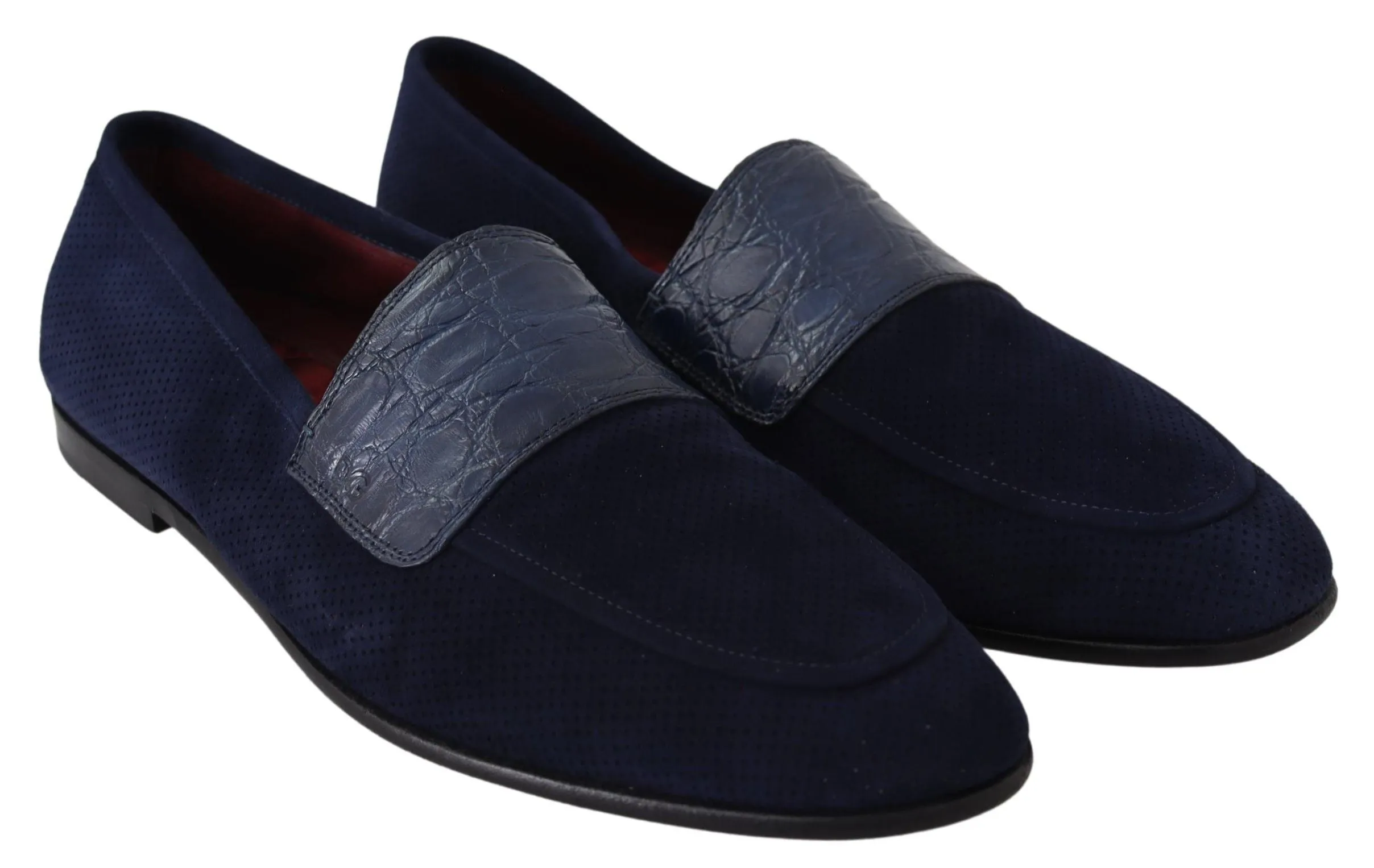 Platform Loafers Outfit Dolce & Gabbana Blue Suede Caiman Loafers Slippers Shoes