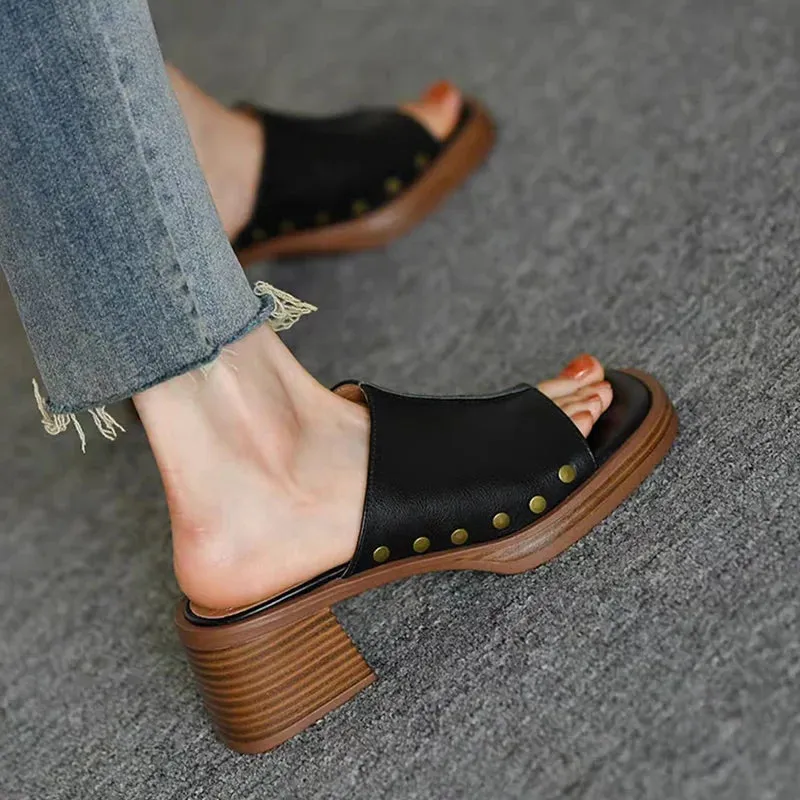 New Trend Chunky Women Sandals, Mid Heels Fashion Slippers for summer, Pumps Casual Shoes, Flip-flops Teva Leather Flip Flops