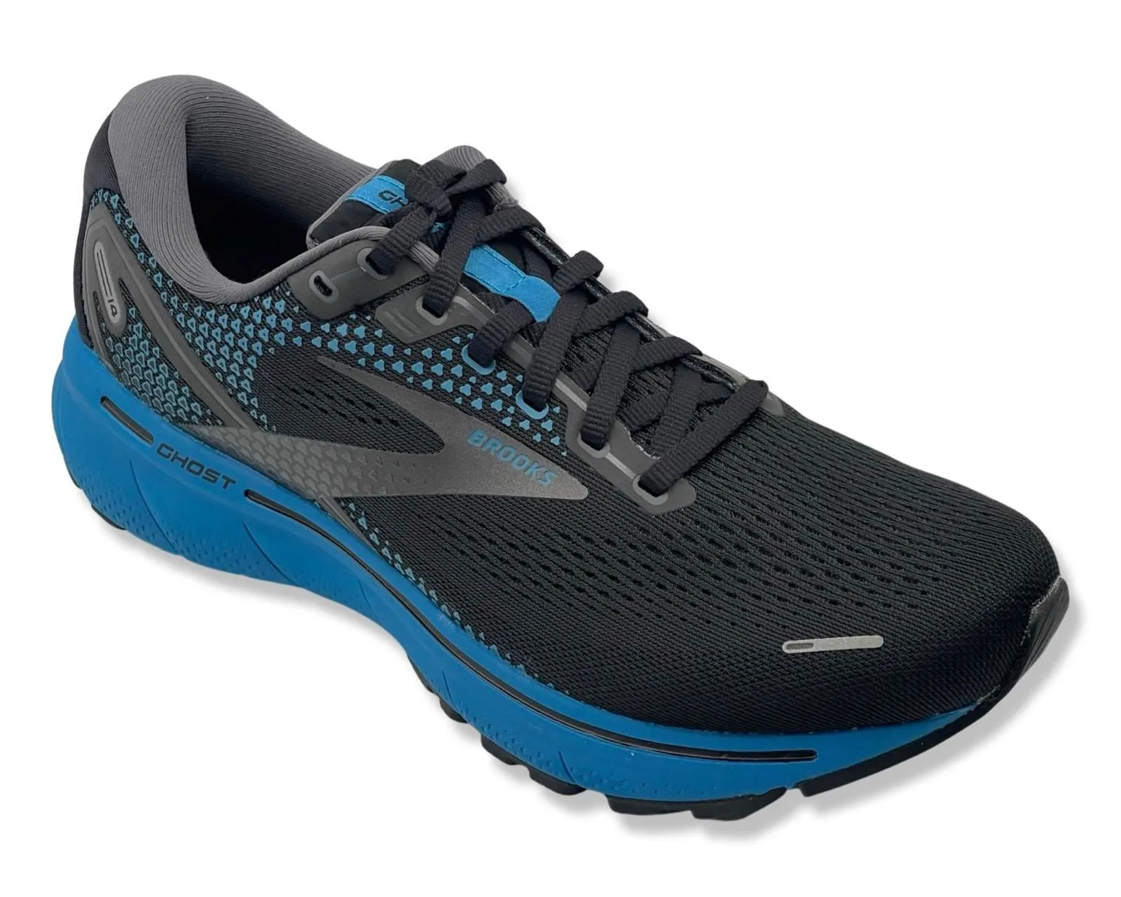 Mazino Sneakers Brooks Ghost 14 Wide 2E Running Sneakers In Black & Blue For Men's