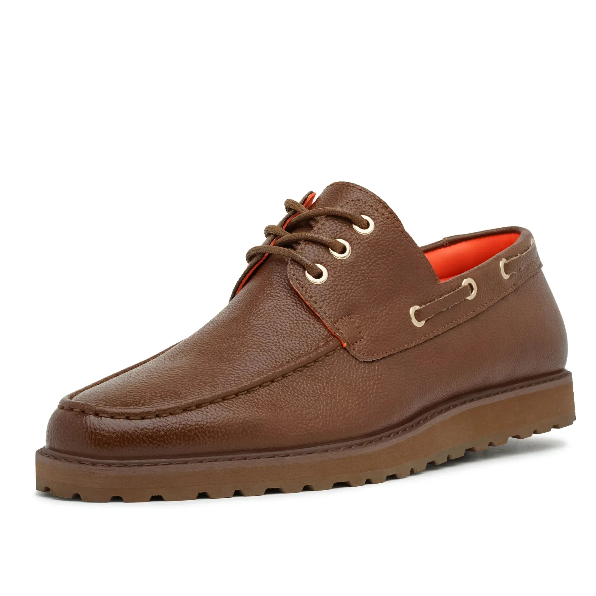 Brown Cognac Men's Lace-Up Shoes Tayno Leather Boat Casual Sneaker Style-The Captain Low-top Sneakers