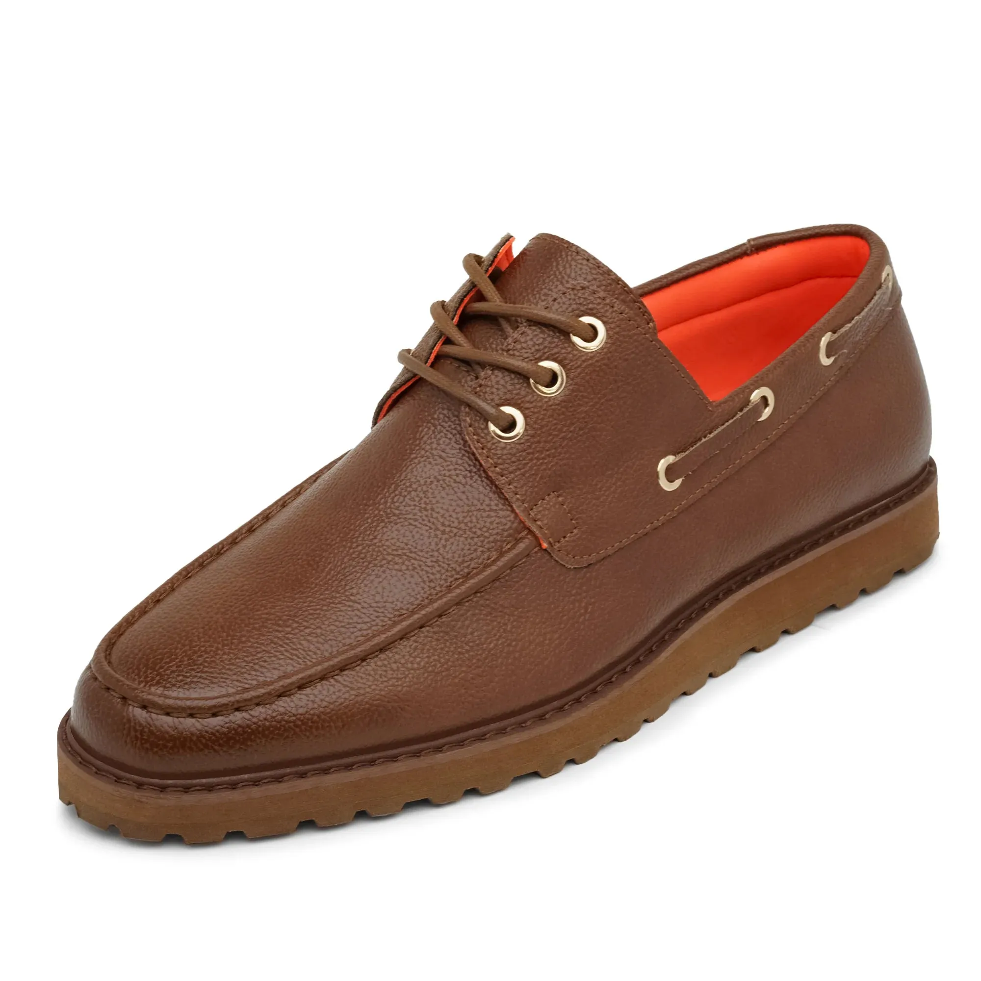 Sneakers Wide Toe Box Brown Cognac Men's Lace-Up Shoes Tayno Leather Boat Casual Sneaker Style-The Captain