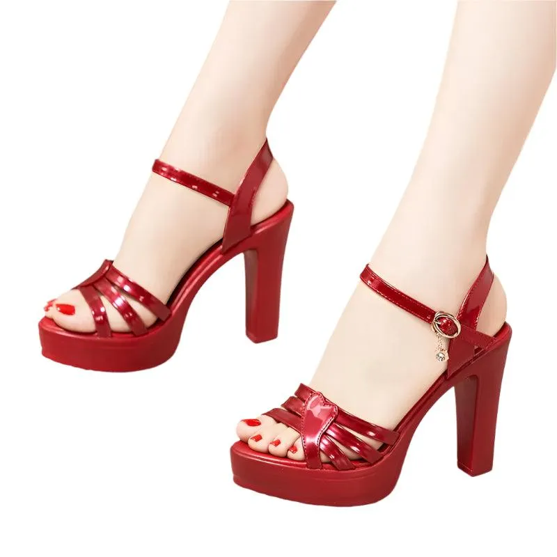 Impena Flip Flops High Heels Ladies Sexy Leather Platform Wedge Heel Elegant Women Sandal