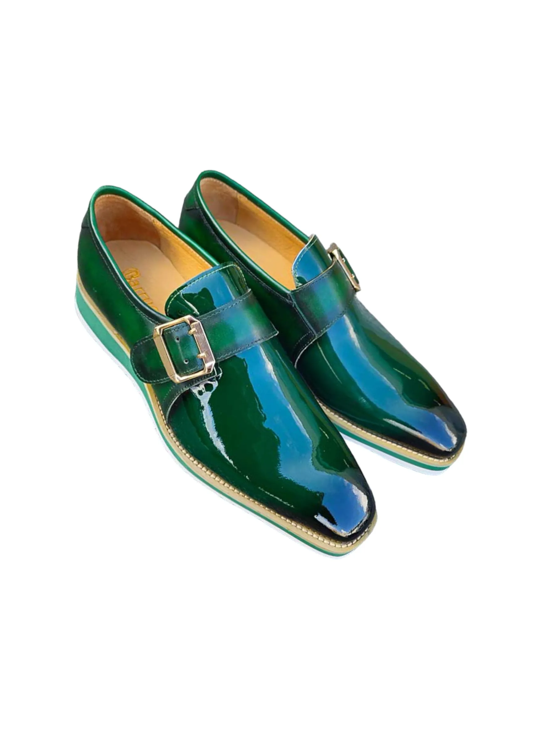 Carrucci olive green dress casual shoes monkstrap patent Leather loafer Rhude Loafers