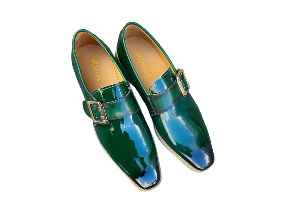 Penny Strap Loafers Carrucci olive green dress casual shoes monkstrap patent Leather loafer