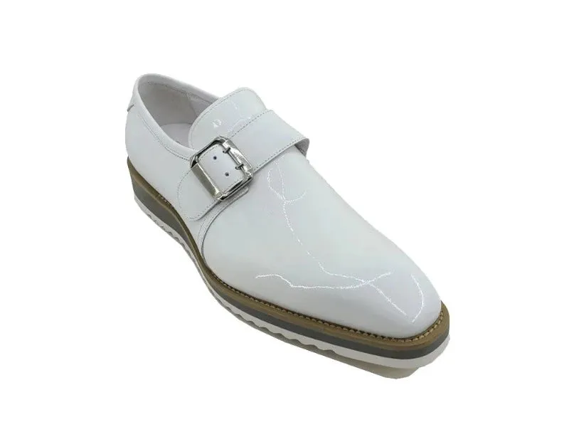 Nine Loafers Carrucci White Men's Patent Leather Casual Shoe Monkstrap Sliver Buckle