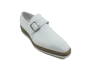 Carrucci White Men's Patent Leather Casual Shoe Monkstrap Sliver Buckle Streetwear Loafers