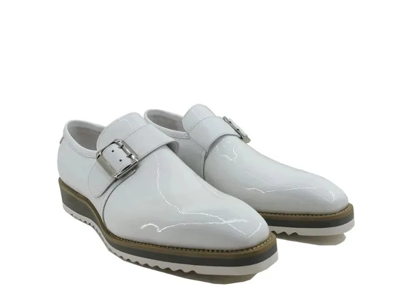 Outfits With Loafers Carrucci White Men's Patent Leather Casual Shoe Monkstrap Sliver Buckle