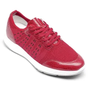 5 CM/1.95 Inches CMR CHAMARIPA Taller Shoes - Red Knit Sneakers for Men - Elevate Your Height Sneakers Suit