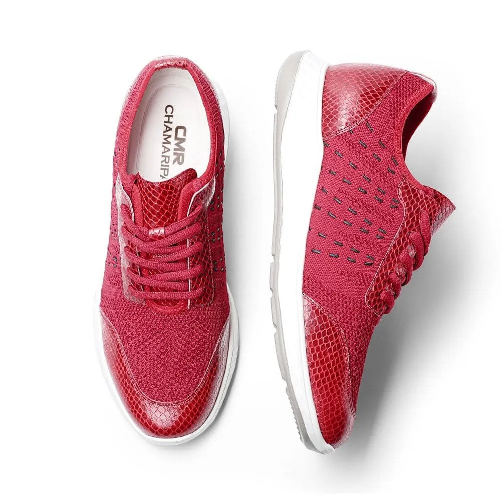 Ultra Boost Sneakers 5 CM/1.95 Inches CMR CHAMARIPA Taller Shoes - Red Knit Sneakers for Men - Elevate Your Height