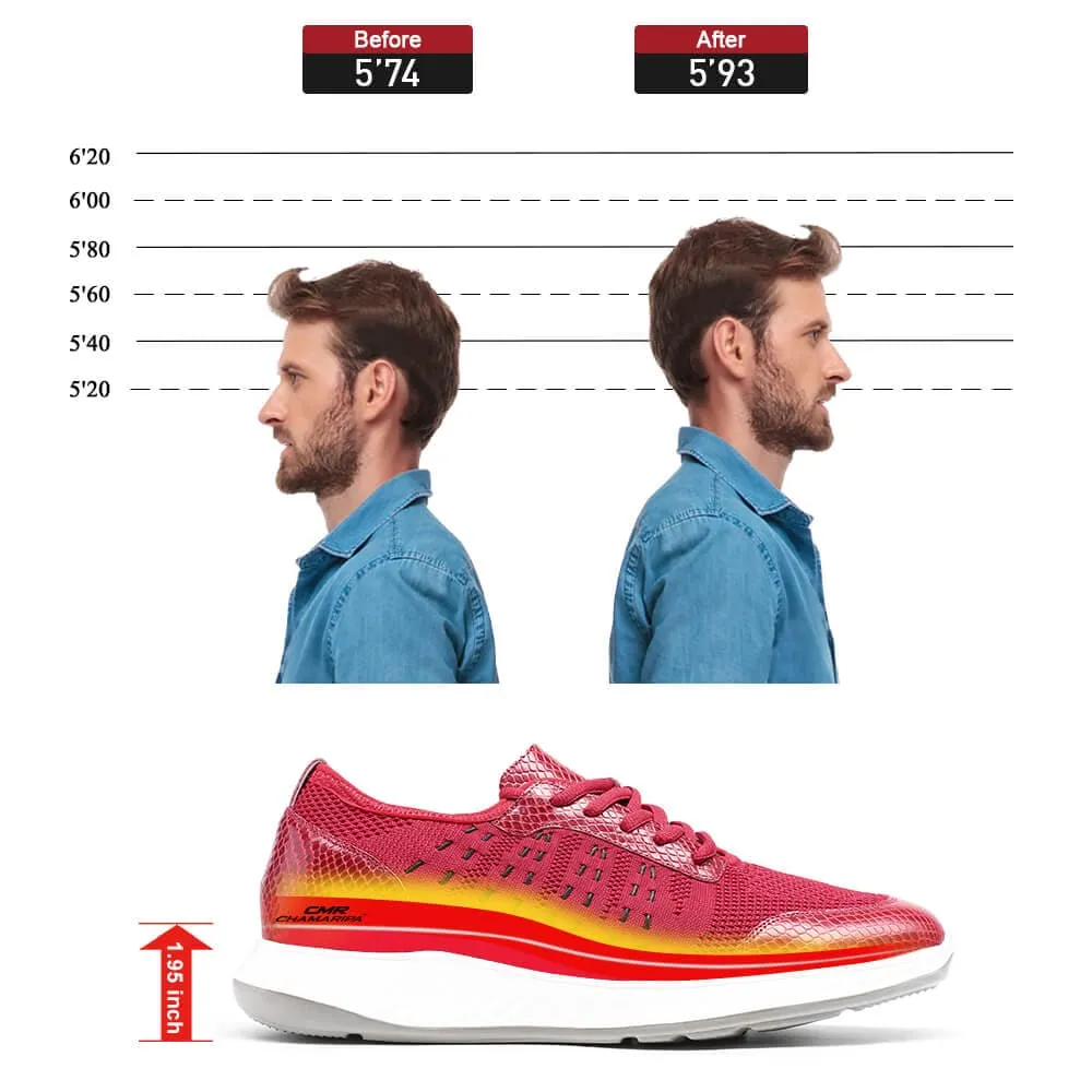 5 CM/1.95 Inches CMR CHAMARIPA Taller Shoes - Red Knit Sneakers for Men - Elevate Your Height Transparent Sneakers