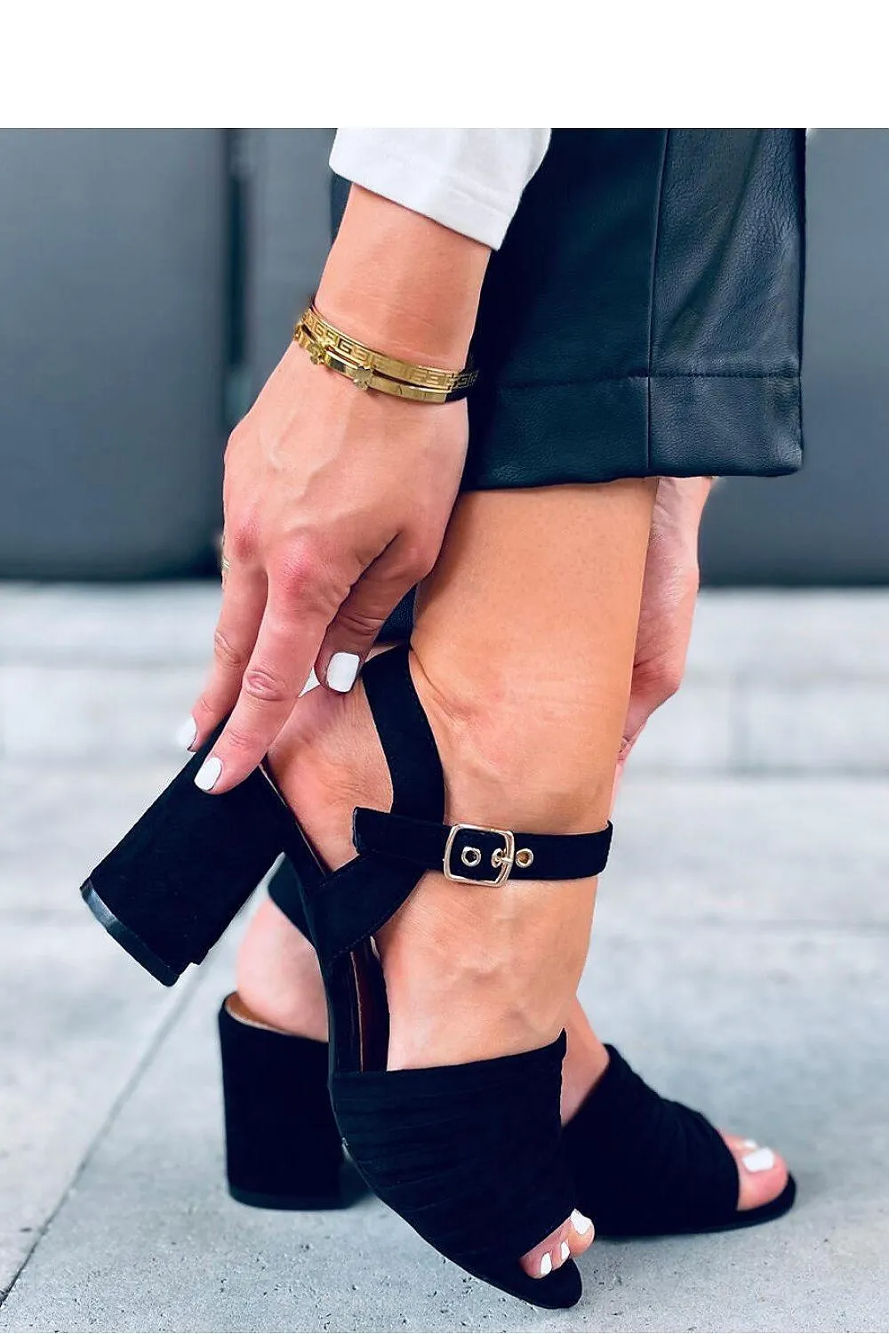 Chic Black Suede Heeled Sandals Model 167469 Rabbit Flip Flops