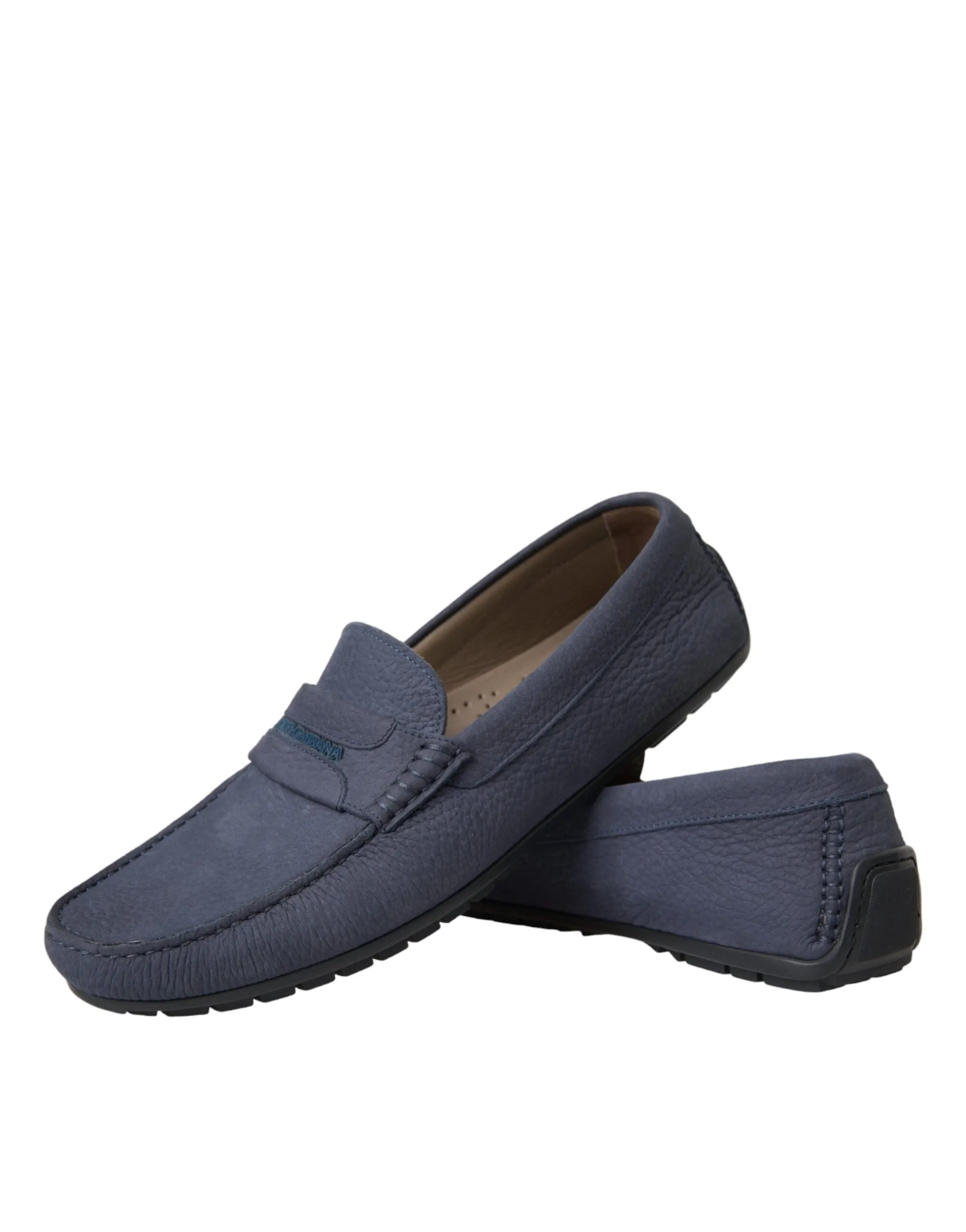 Dolce & Gabbana Blue Calf Leather Slip On Moccasin Shoes Trotters Loafers