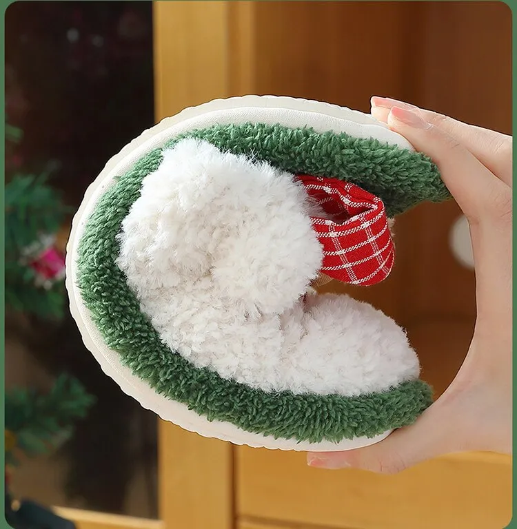 Chicmy Furry Slippers for Home Designer Shoes Women Flats Christmas Indoor Fur Slides Luxury Plush Winter Shoes Girls Red Xmas Footwear Pom Slippers
