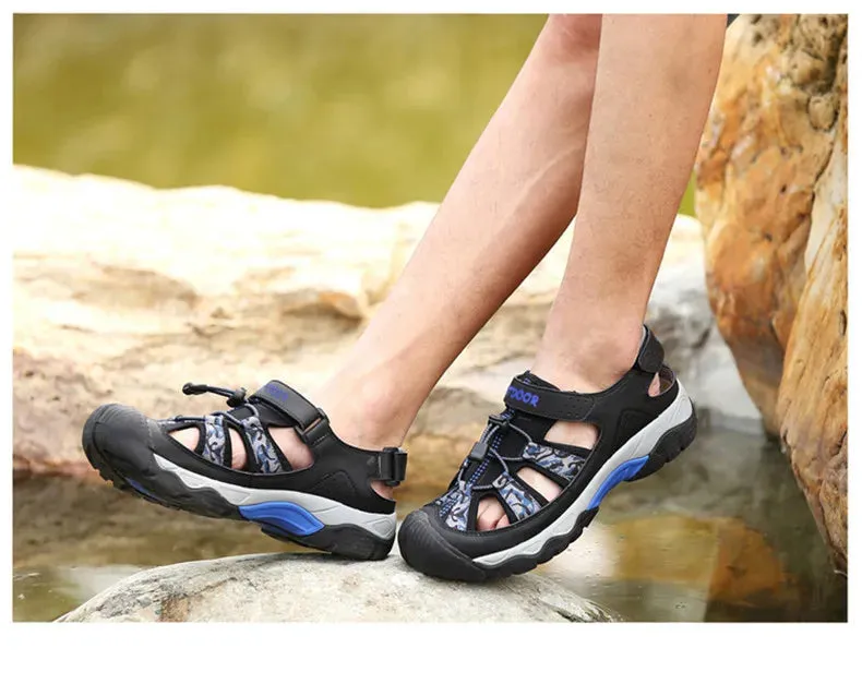 Classic Summer Men Sandals Fashion Large Size Beach Sandals New Breathable Casual Flat Sandals Men Outdoor Non-slip Wading Shoes Gladiator High Heel Sandals