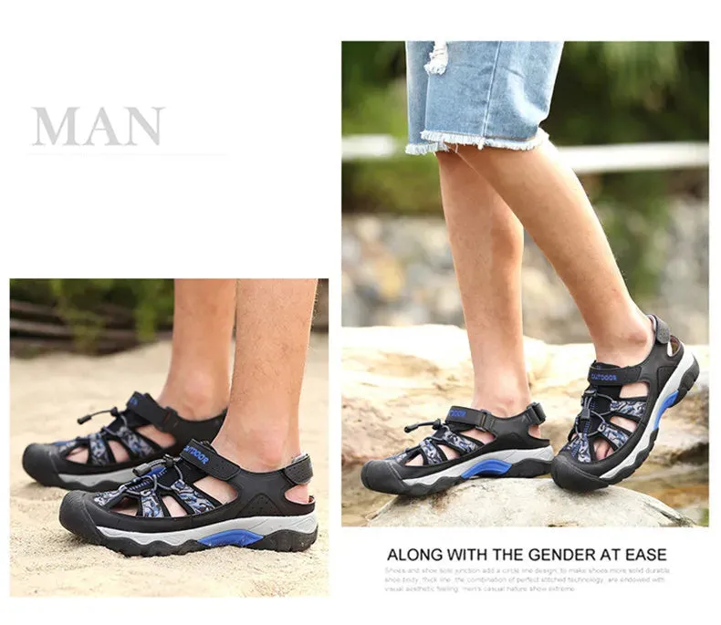 Classic Summer Men Sandals Fashion Large Size Beach Sandals New Breathable Casual Flat Sandals Men Outdoor Non-slip Wading Shoes Light Blue Sandals