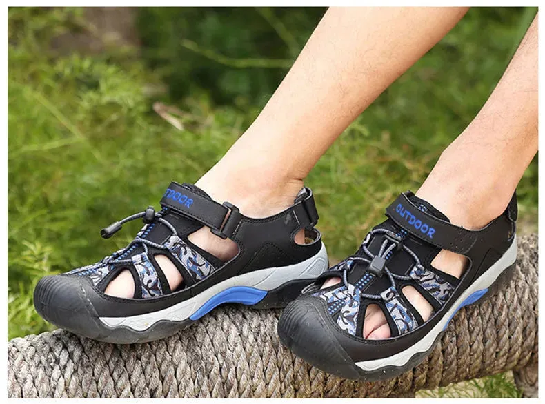 Classic Summer Men Sandals Fashion Large Size Beach Sandals New Breathable Casual Flat Sandals Men Outdoor Non-slip Wading Shoes Thong Wedge Sandals