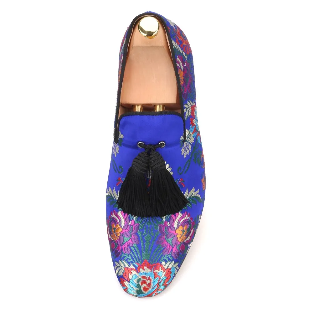 Vetements Slippers OneDrop Handmade Men Floral Wedding Party Prom Loafers Silk Dress Shoes Slippers