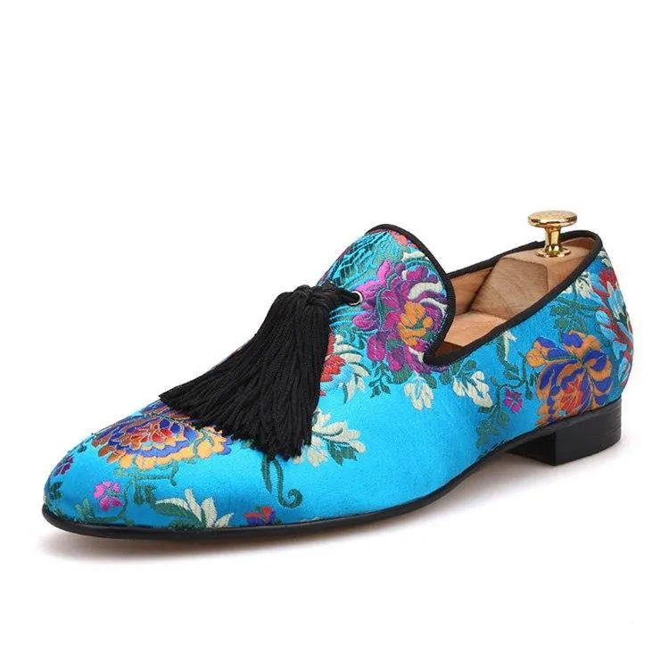 OneDrop Handmade Men Floral Wedding Party Prom Loafers Silk Dress Shoes Slippers Cozy Kicks Slippers