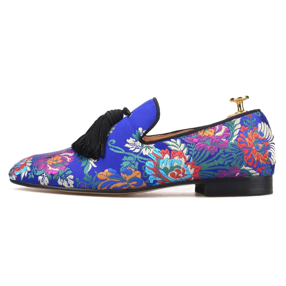 OneDrop Handmade Men Floral Wedding Party Prom Loafers Silk Dress Shoes Slippers Jack Skellington Slippers