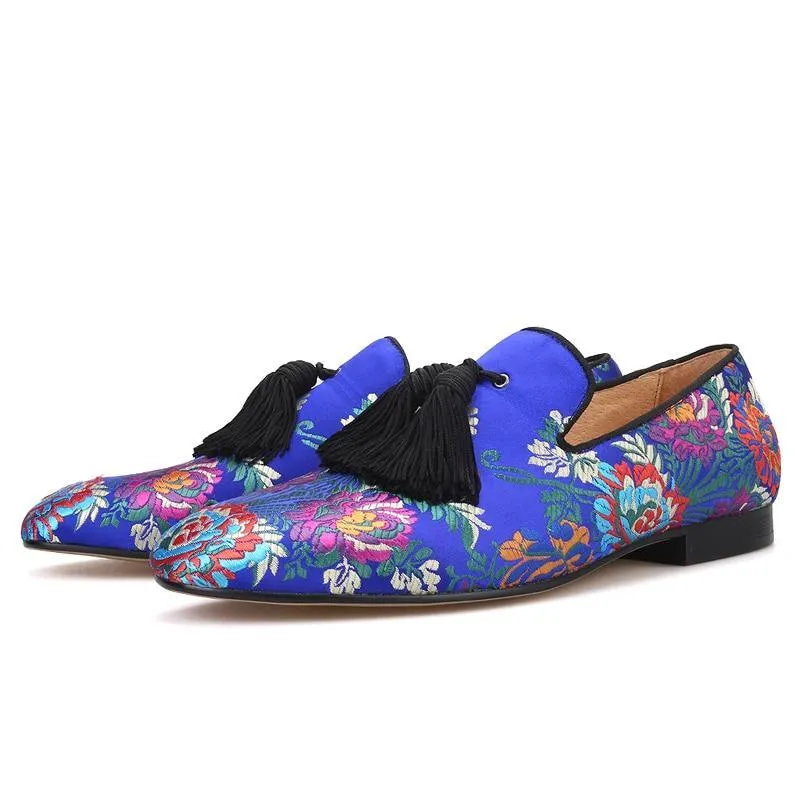 OneDrop Handmade Men Floral Wedding Party Prom Loafers Silk Dress Shoes Slippers Tabi Slippers